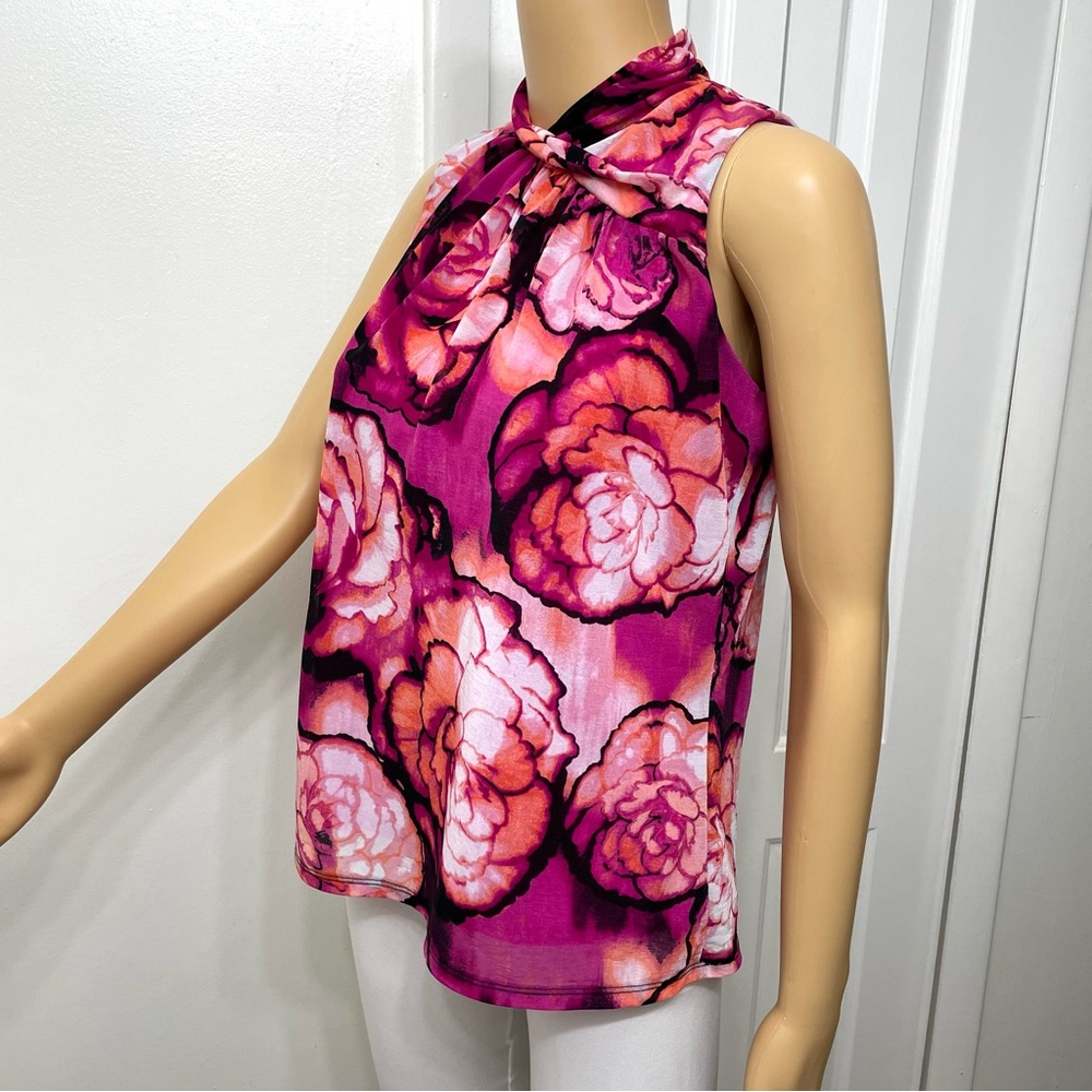 Worthington Women’s Pink Rose Floral High-neck Sleeveless Blouse size Medium P - Picture 5 of 10